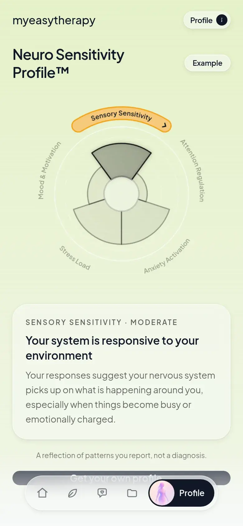 An example Neuro-Sensitivity Profile wheel in the app