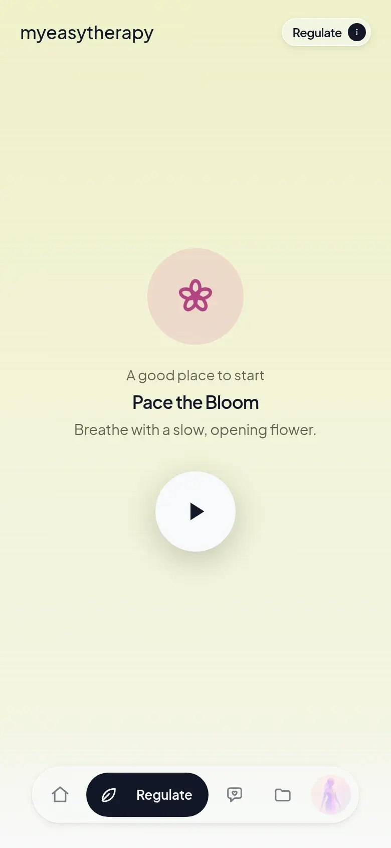 Regulate in the app: the Interactive tab, the category grid, then Pace the Bloom